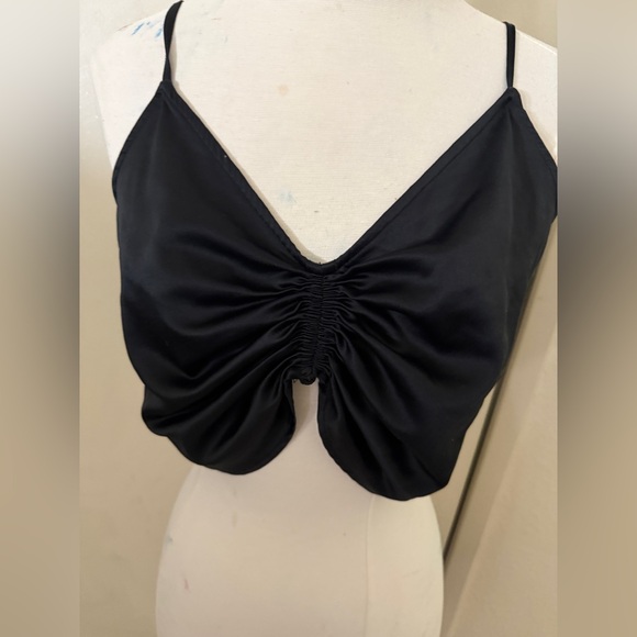 Forever 21 Black Ruched Satin Crop tank Top sweetheart ruched sz m - Picture 1 of 4